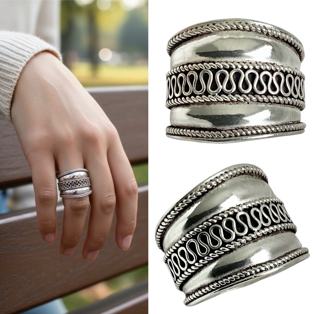 SOLD. Silver .925 Vintage Eternal Curve Ring Chunky Wide Band Ring Handmade